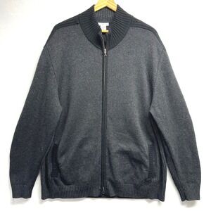 Mark Shale Cardigan Sweater Mens XXL Cashmere Grey Black Ribbed Mock Neck Zip